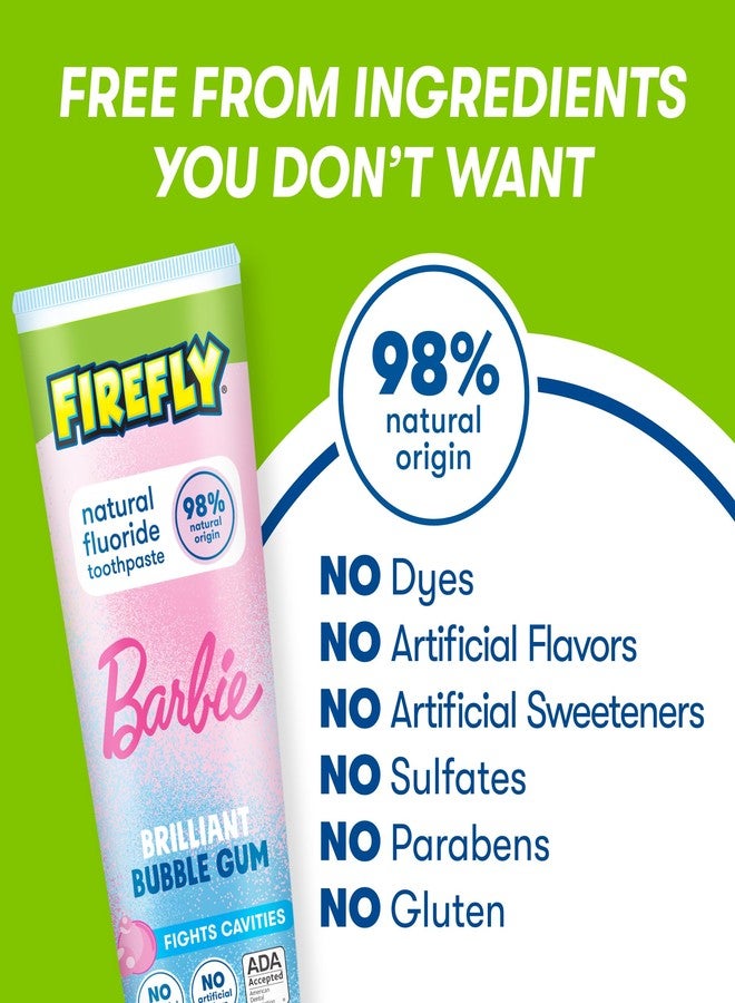 فايرفلاي معجون أسنان فايرفلاي كيدز المضاد للتسوس بالفلورايد الطبيعي، باربي، بنكهة علكة الفقاعات، 4.2 أونصة - Image 3